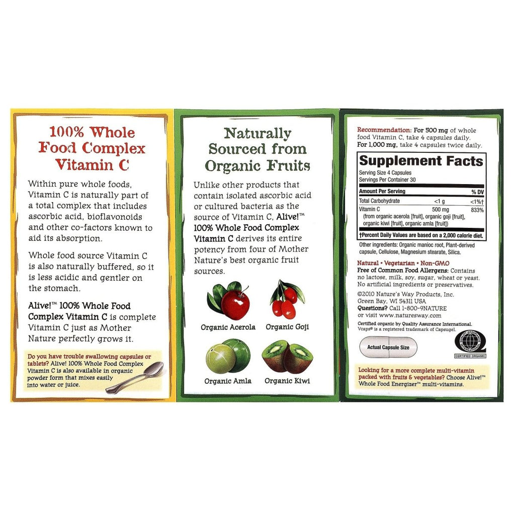 Nature'S Way, Alive Organic Vitamin C, 120 Veg Capsules