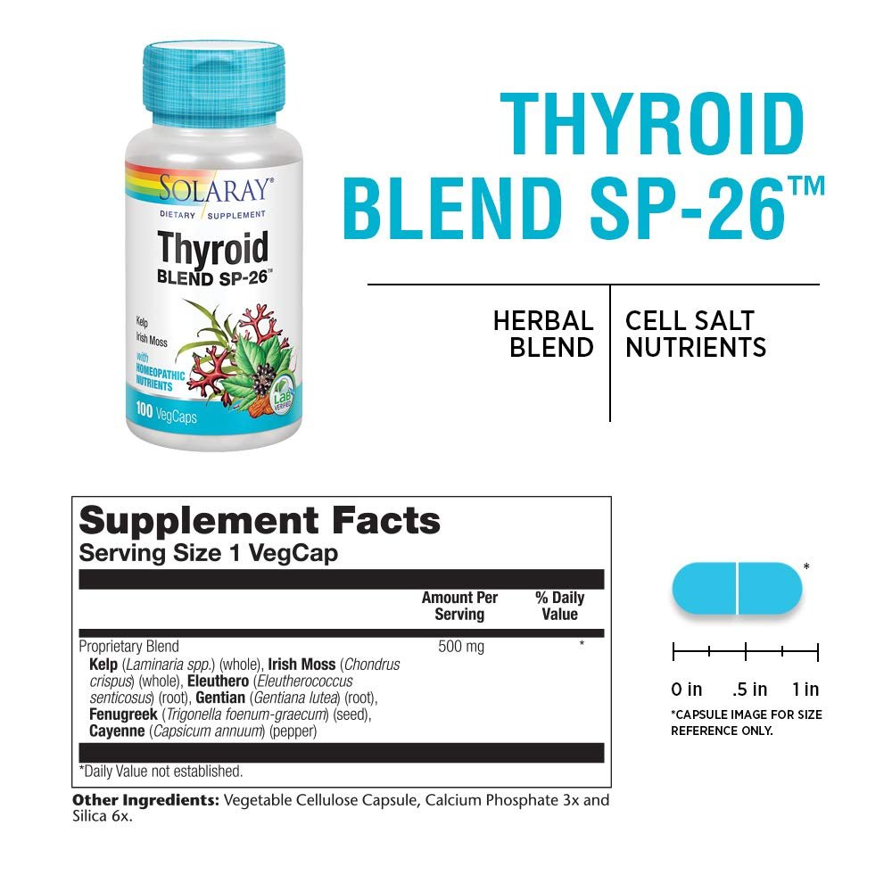 SOLARAY Thyroid Blend SP-26 | Herbal Blend w/Cell Salt Nutrients to Help Support Healthy Thyroid Function | Non-GMO, Vegan | 100 VegCaps