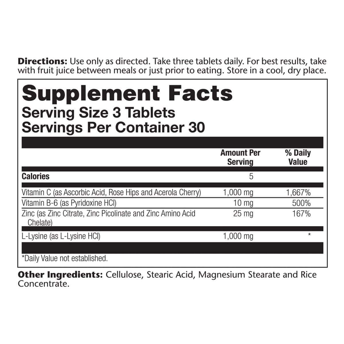Solaray L-Lysine - 90 Tablets - Tissue & Immune System Support - Vegan, Non-GMO - 30 Servings