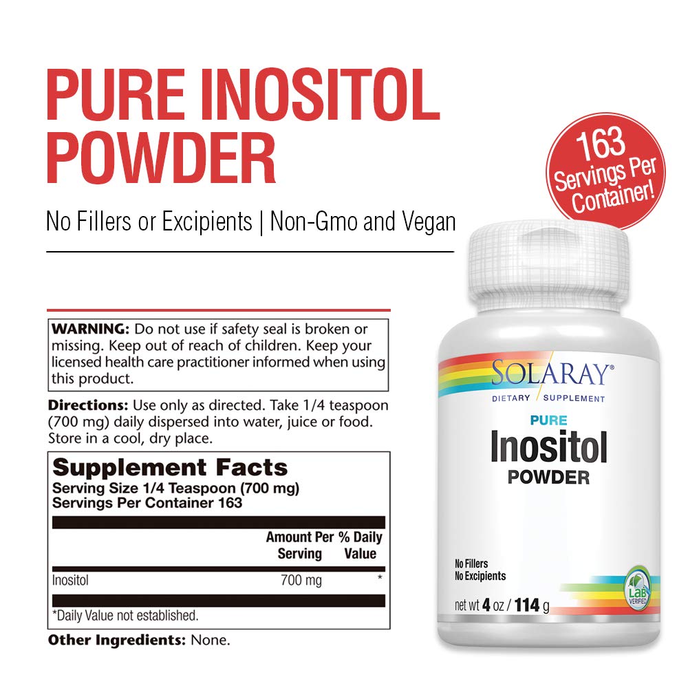 SOLARAY Pure Inositol Powder | May Help Support Healthy Brain, Cardiovascular, Nervous System Function and Mood | Non-GMO, Vegan (4oz, 162 Serv.)