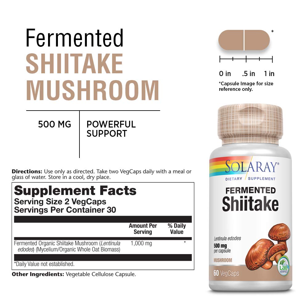 SOLARAY Fermented Shiitake Mushroom 500mg | Healthy Immune, Liver & Digestive Function Support | Non-GMO & Vegan | 60 VegCaps