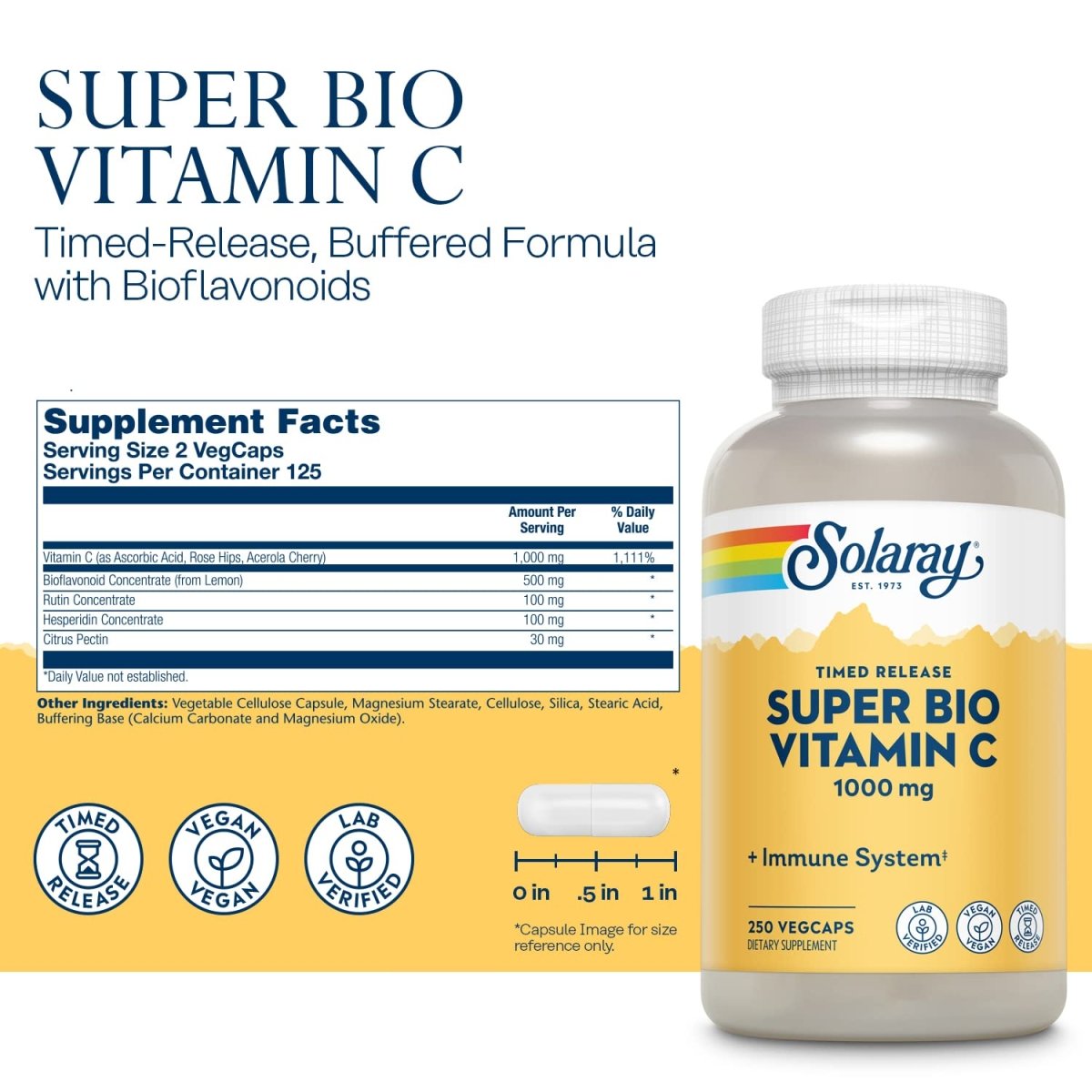 Solaray, Tstr Super Bio C - Buffered, 250 Count