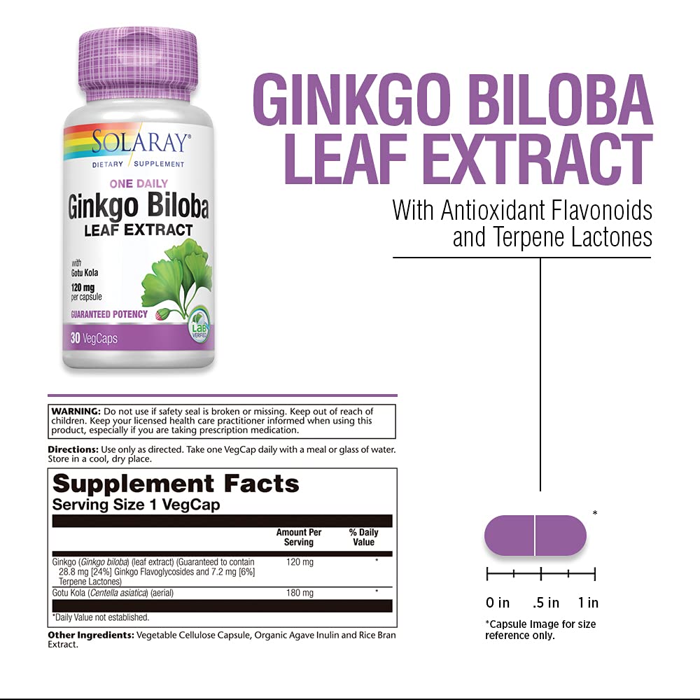 SOLARAY One Daily Ginkgo Biloba Leaf Extract | (30 VegCaps)  03603