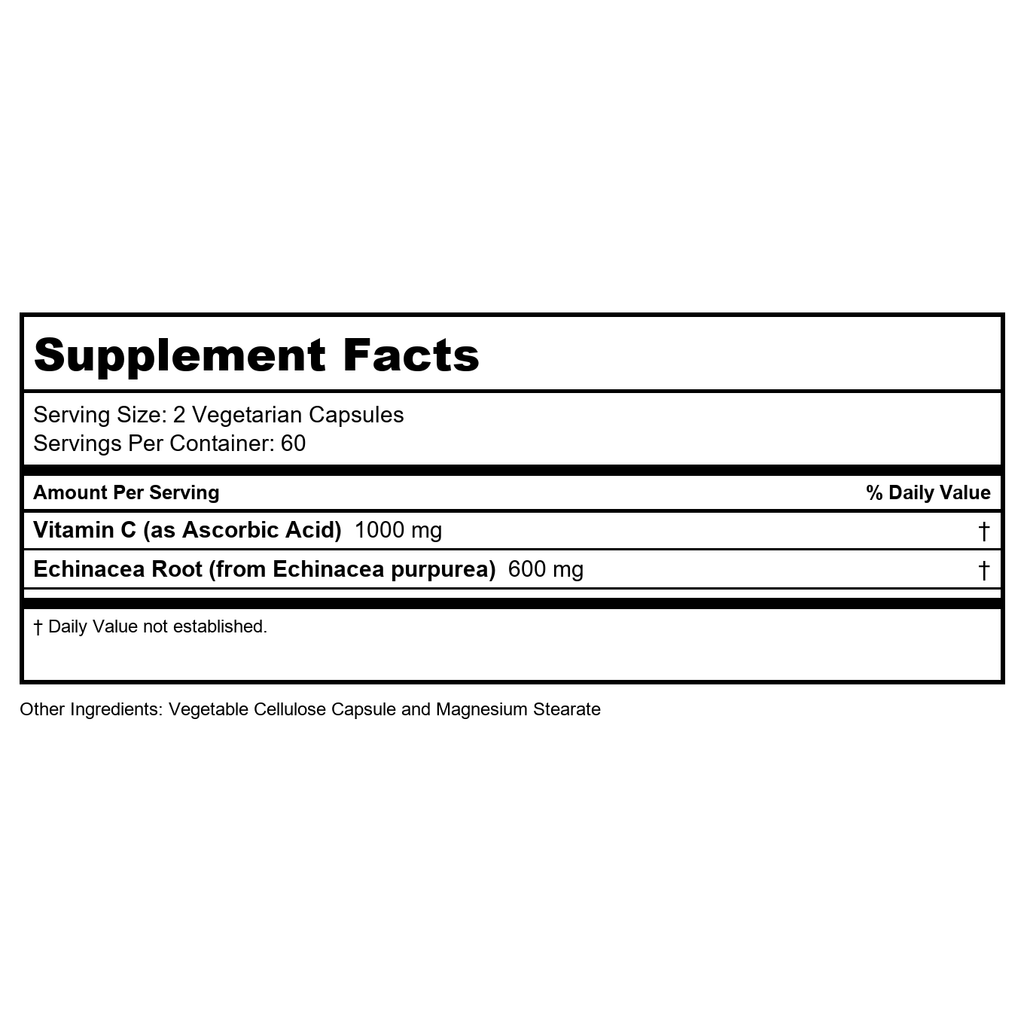 SOLARAY Vitamin C & Echinacea Root | Healthy Immune System Support with 500mg VIT C & 300mg Echinacea per VegCap | 120ct