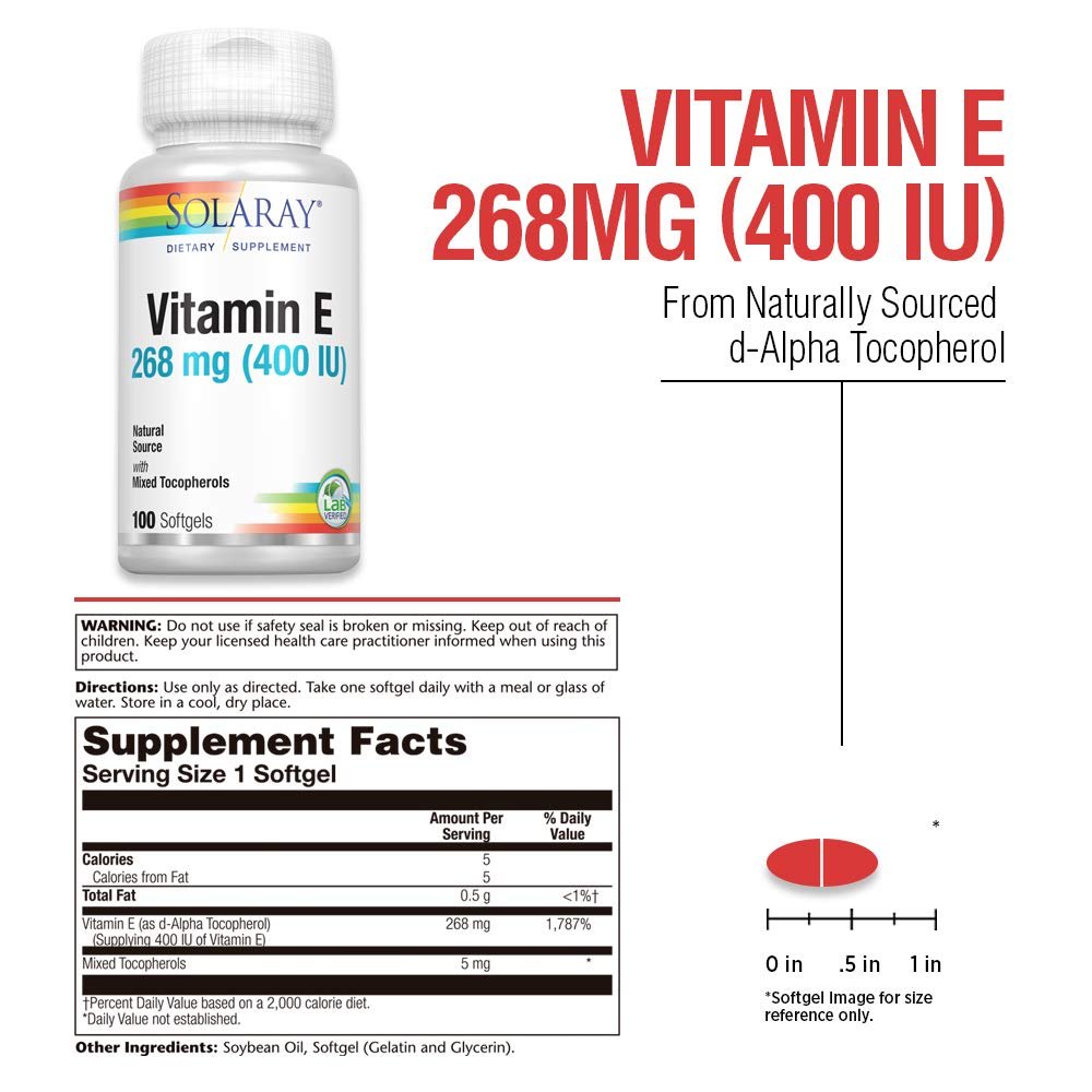 Solaray, E D-Alpha Tocopherol, 100 Count  04163