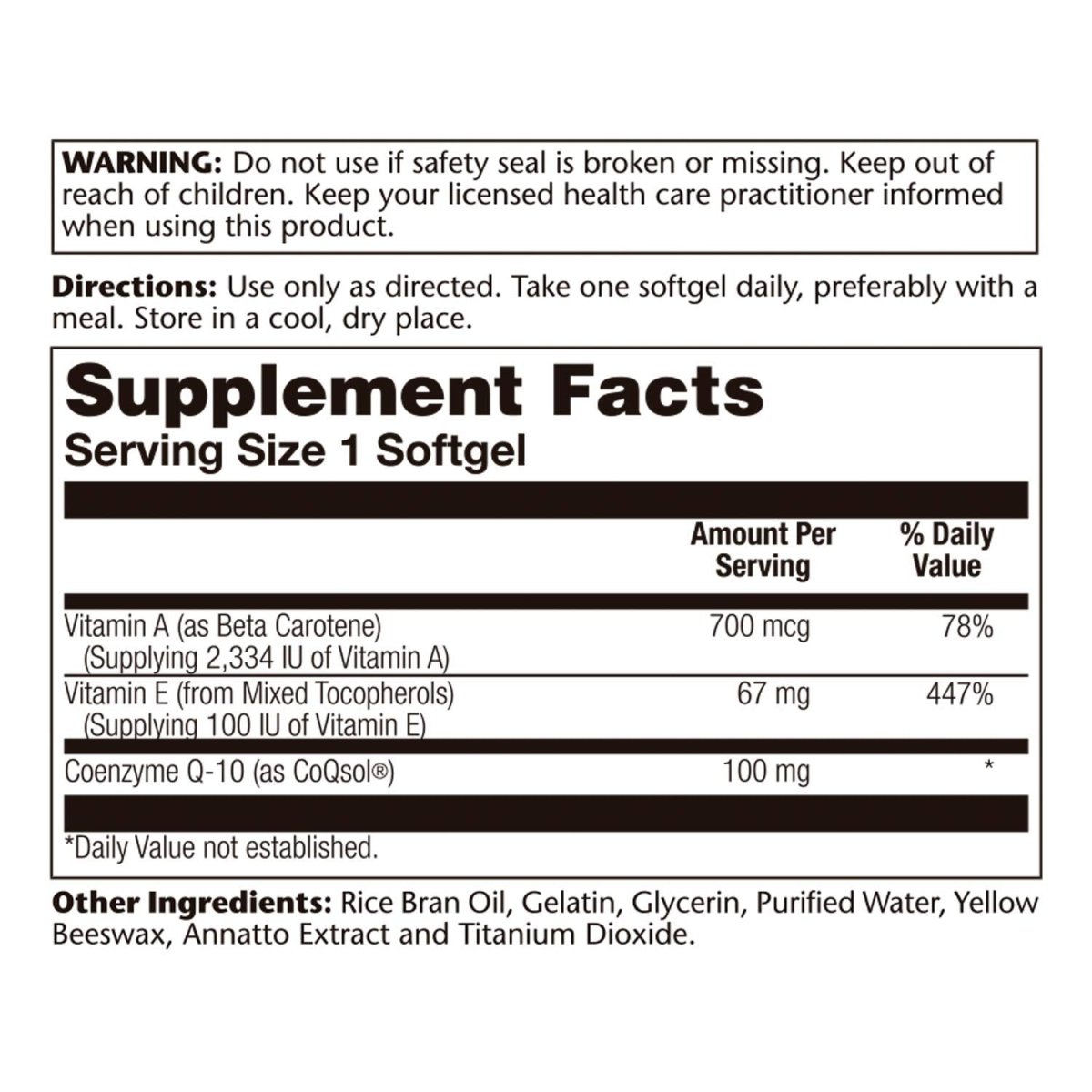 SOLARAY Bio CoQ-10 100 mg | Enhanced Absorption | Vitamins A & E | Healthy Heart & Cellular Energy Support (60 CT)