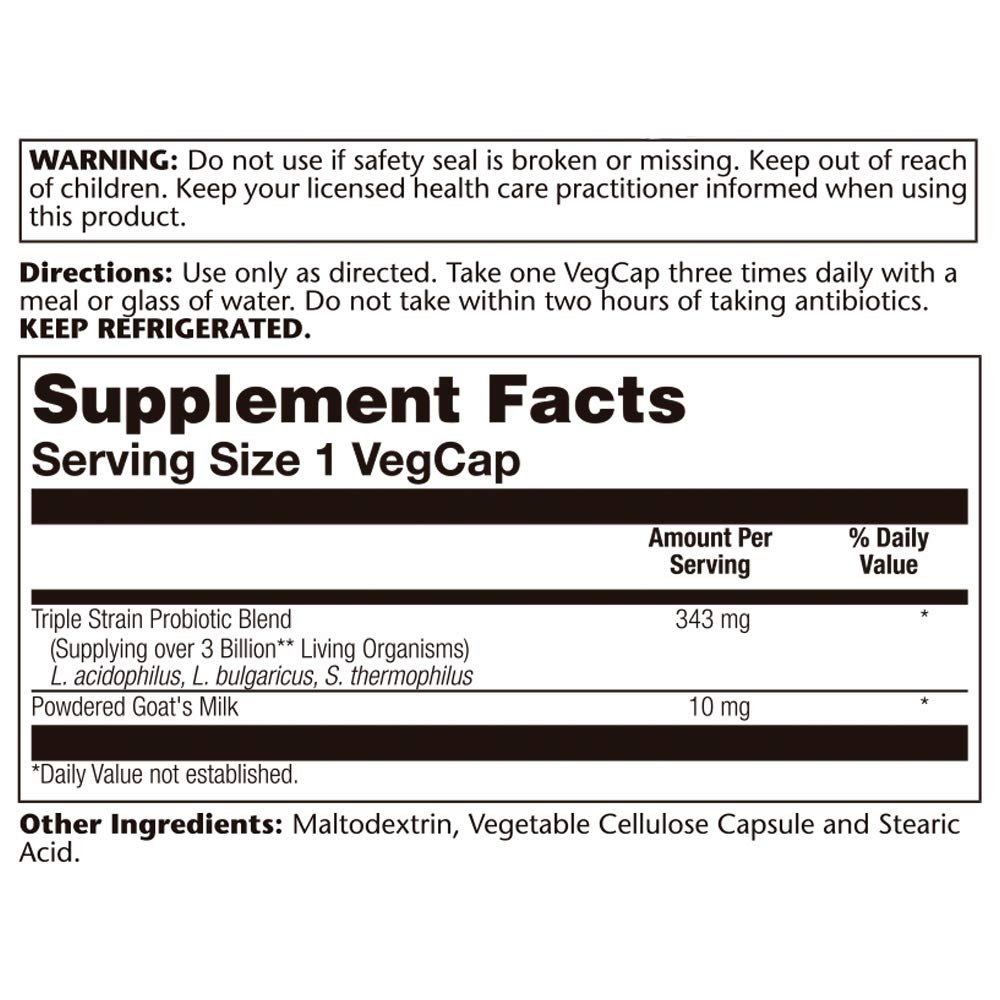SOLARAY Acidophilus 3 Strain Probiotic & Prebiotic Goats Milk | 3 Billion CFU & Freeze Dried | 50 VegCaps
