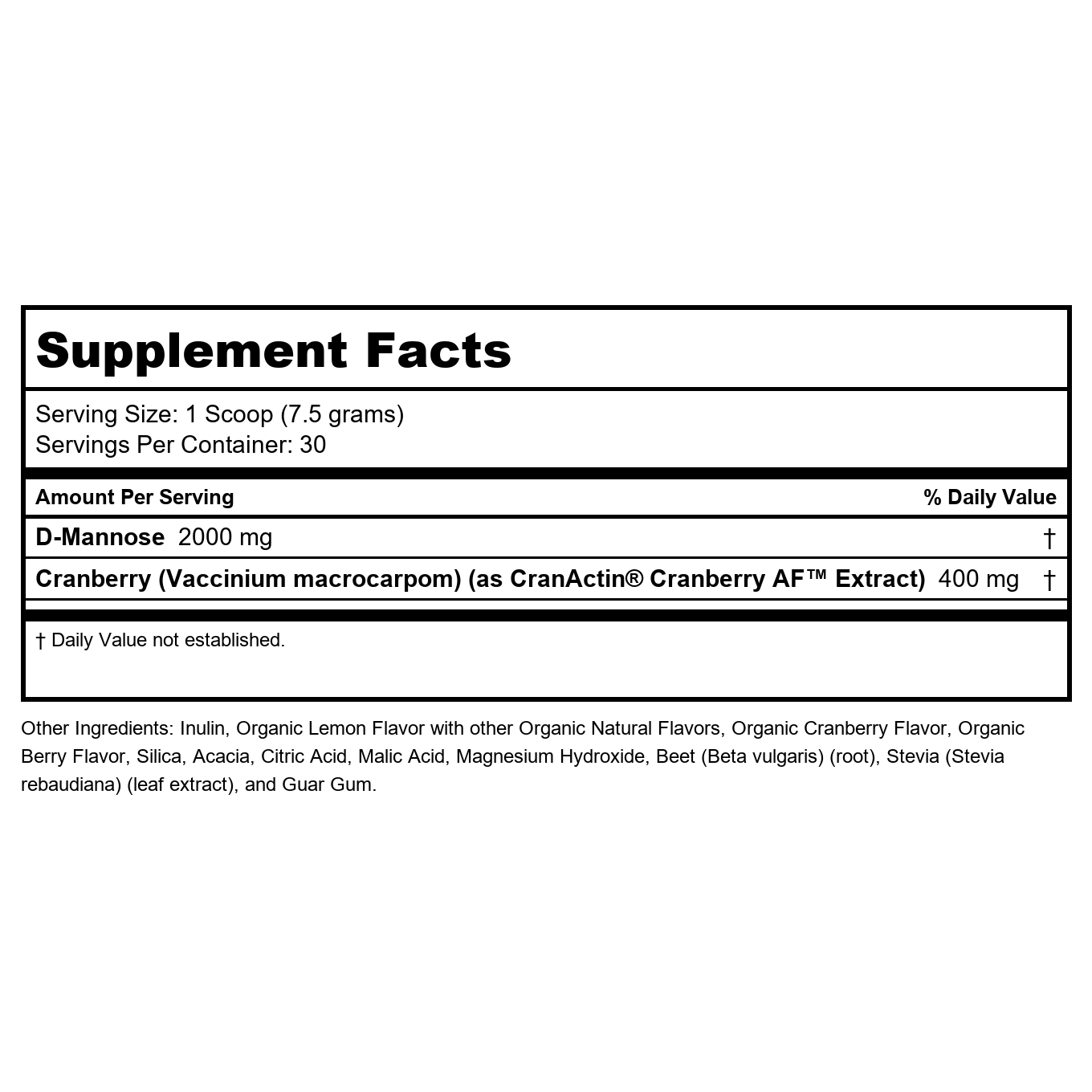 SOLARAY D-Mannose with CranActin Cranberry AF Extract Powder - Healthy Urinary Tract Support - 8 oz (226 g), 30 Servings