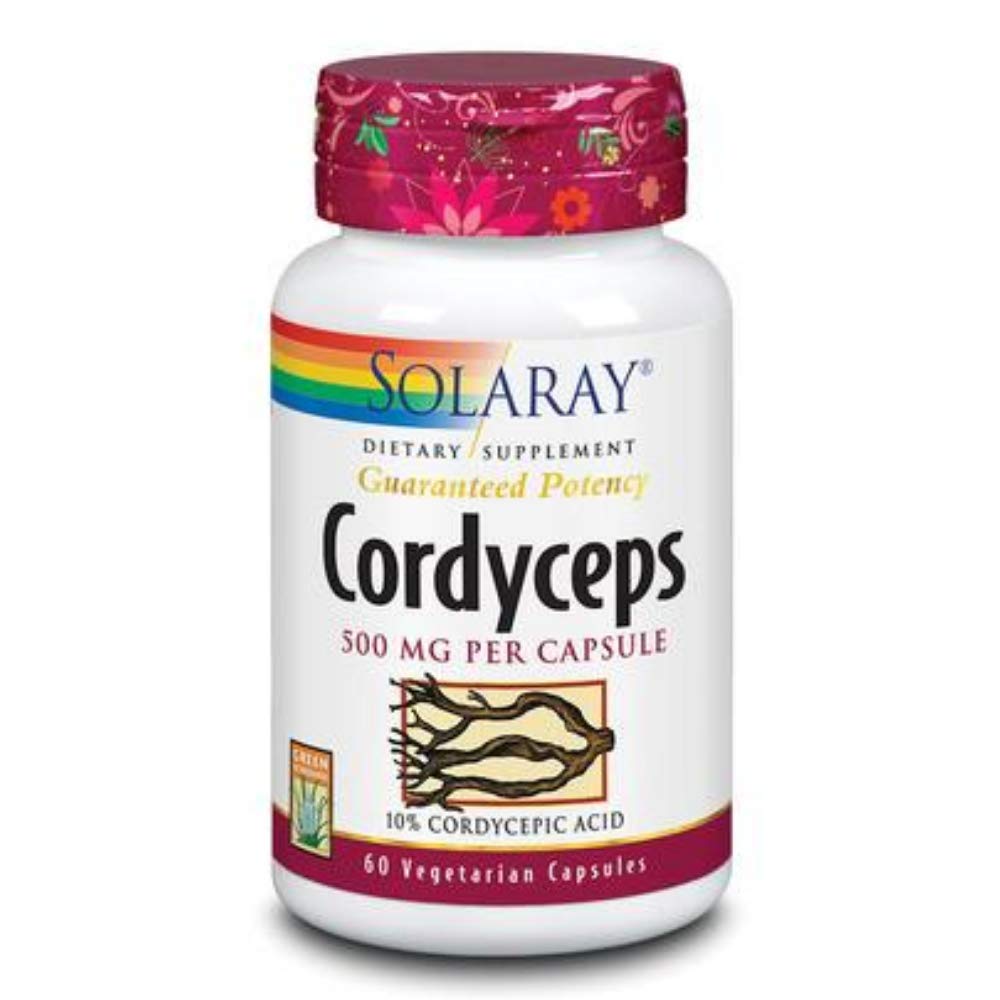 SOLARAY Guaranteed Potency Mushroom, Cordyceps Extract, Veg Cap (Btl-Plastic) 500mg | 60ct