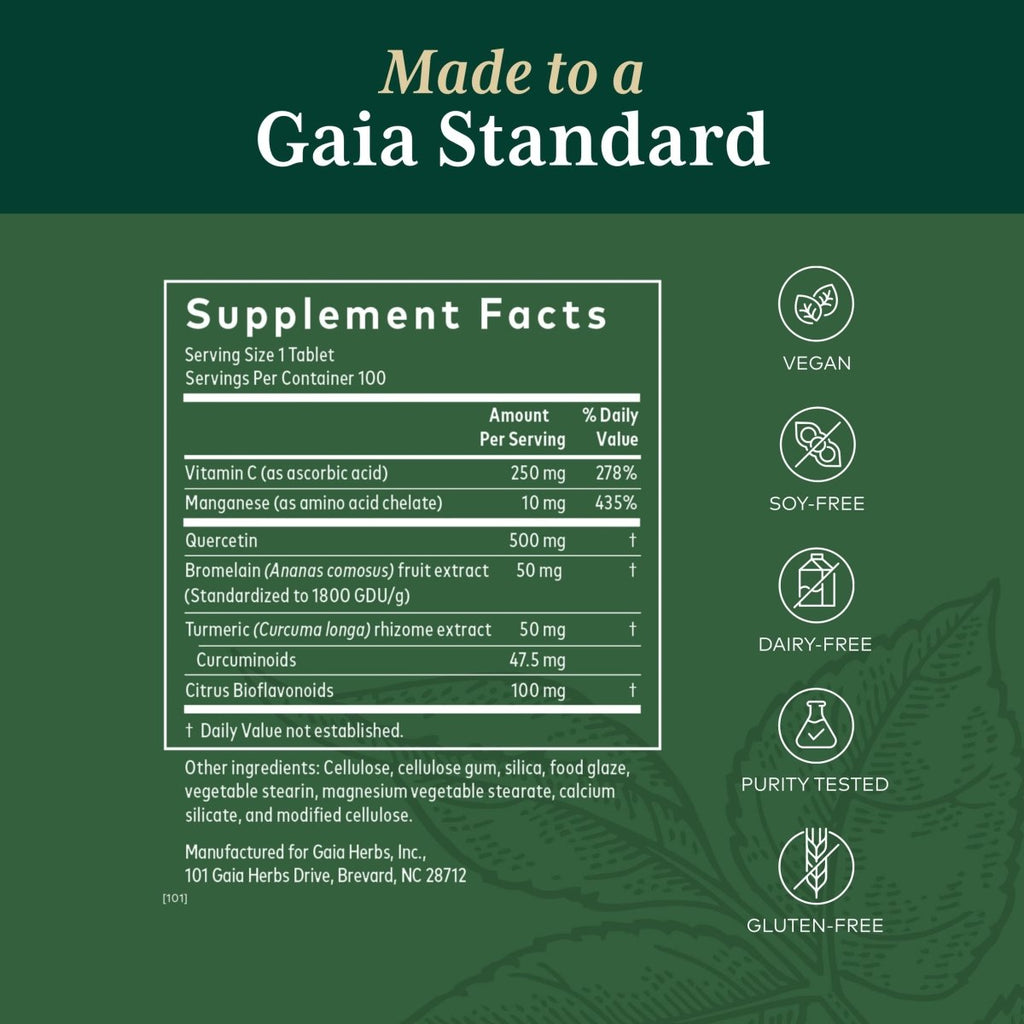Gaia PRO Quercetin Synergy 500-  100 Vegan Tablets (100 Servings)