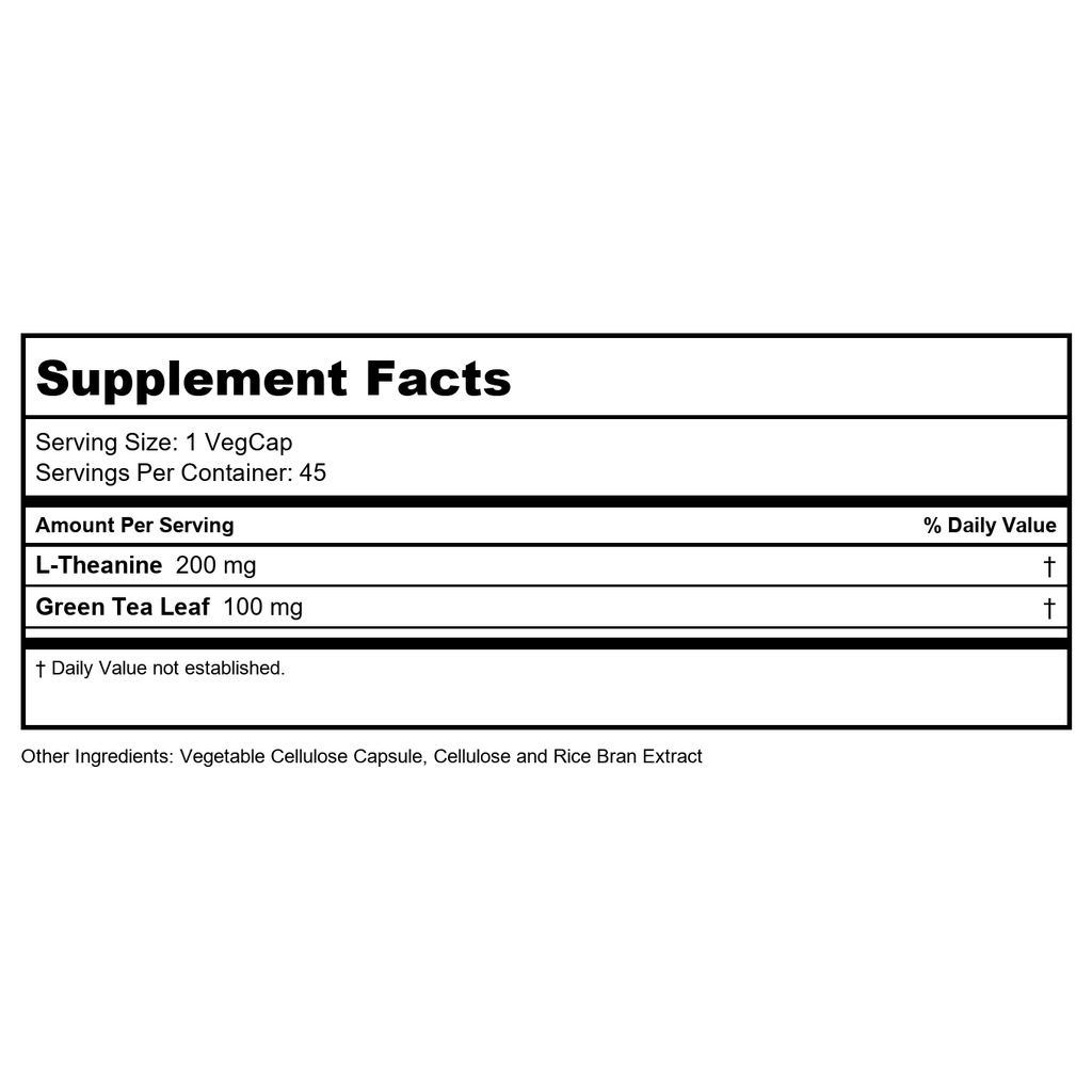 Solaray L-Theanine - 45 VegCaps - 200 mg + 100 mg Green Tea Leaf