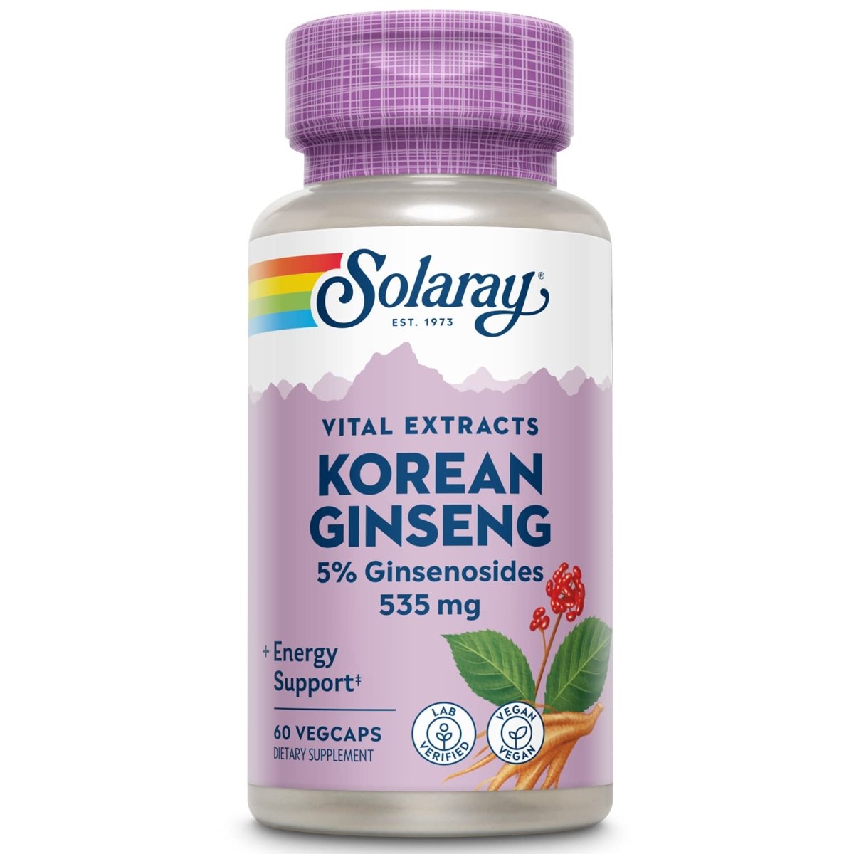 SOLARAY Guaranteed Potency Ginseng Root Extract Korean, Veg Cap (Btl-Plastic) 500mg | 60ct