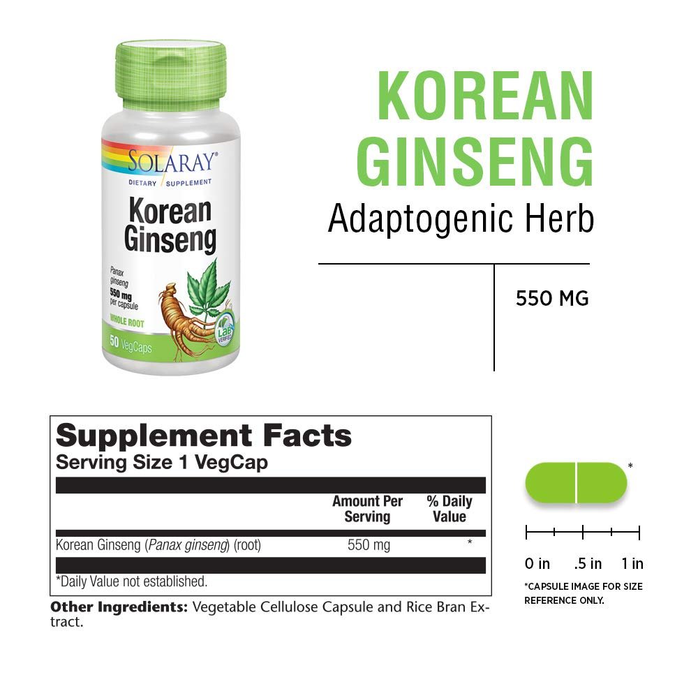 SOLARAY Korean Ginseng 550 mg | Healthy Stress, Energy & Physical Endurance Support | 50 VegCaps