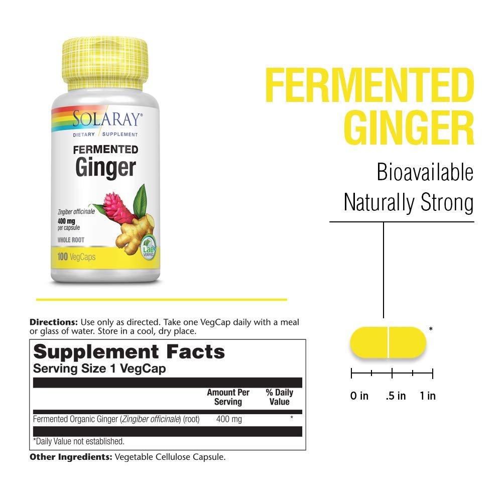 SOLARAY Fermented Ginger Root - 100 VegCaps, 400mg