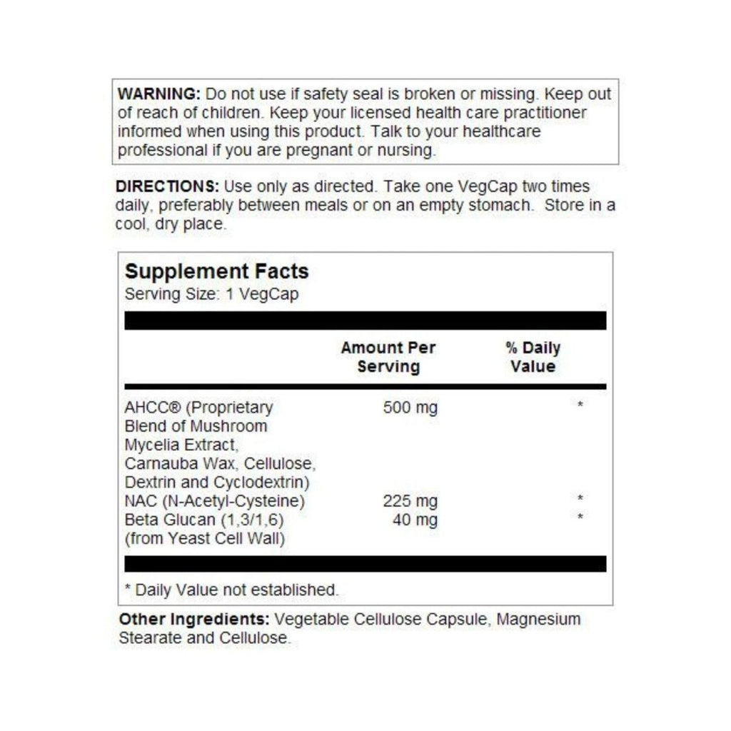 SOLARAY AHCC + NAC & Beta Glucan, Veg Cap (Btl-Plastic) | 30ct