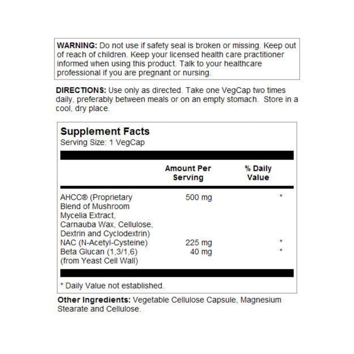 SOLARAY AHCC + NAC & Beta Glucan, Veg Cap (Btl-Plastic) | 30ct