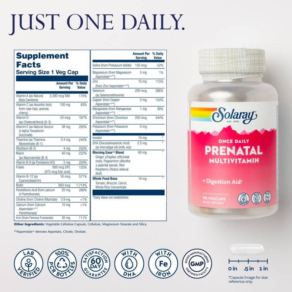 Solaray Once Daily Prenatal Multivitamin with Iron & DHA -90 VegCaps  55827