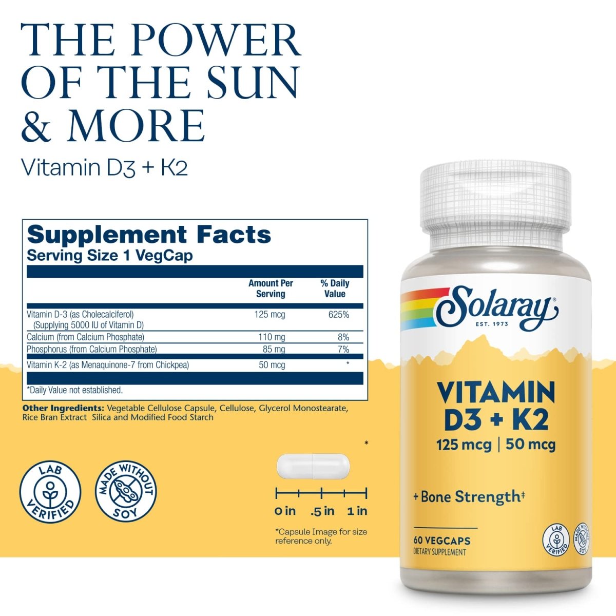 Solaray D3 5000IU with K2 - Vitamin D and K2 Combination - 60 Vegetarian Capsules
