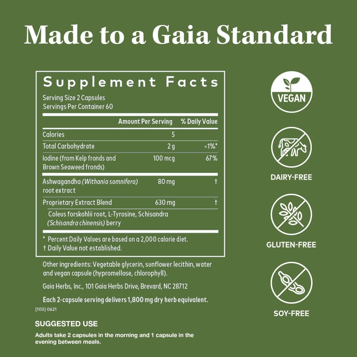 Gaia Herbs Thyroid Support 60 Vegan Liquid Phyto-Caps