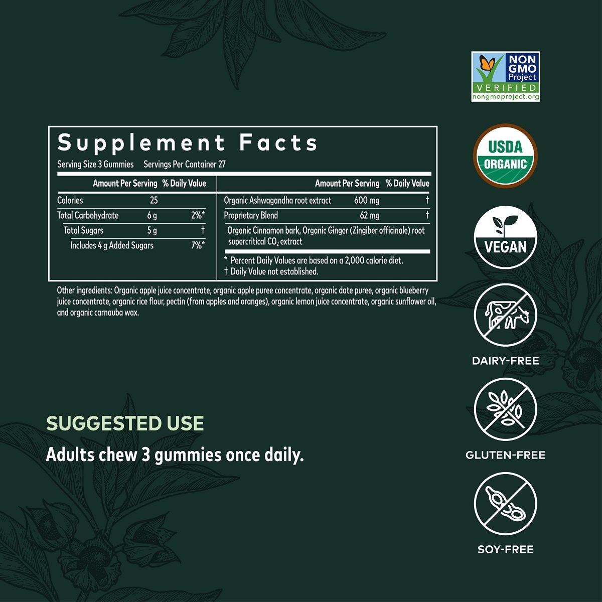 Gaia Herbs Organic Ashwagandha Gummies, Stress Support, Cinnamon, Ginger, Gluten Free, Vegan, 81 Count