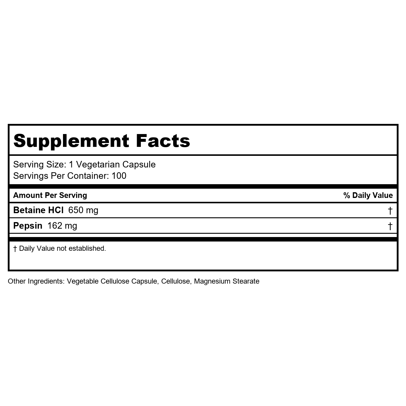 Solaray High Potency HCL + Pepsin 650 mg VCapsules, 100 Count  04814