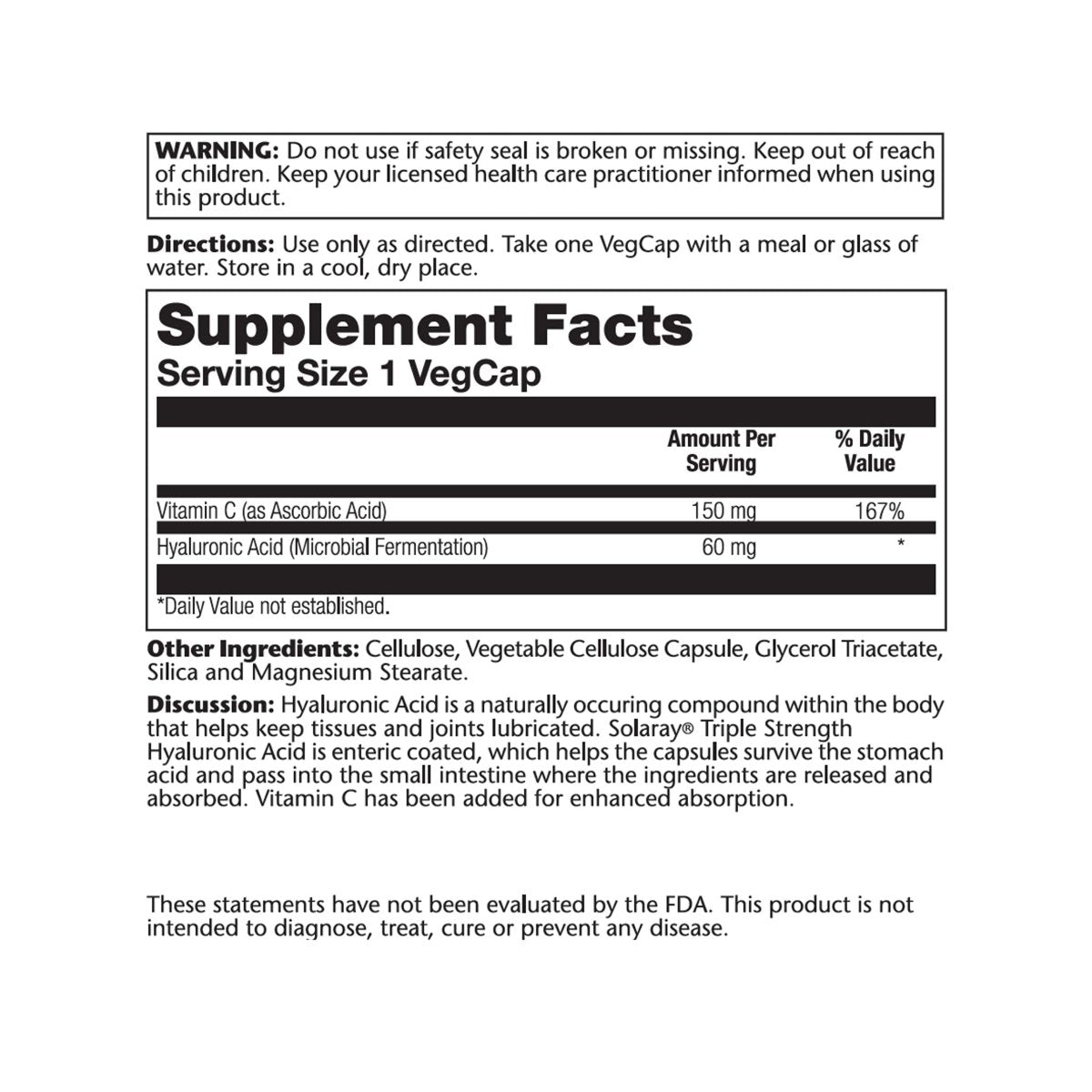 SOLARAY Triple Strength Hyaluronic Acid 60mg | 30 VegCaps