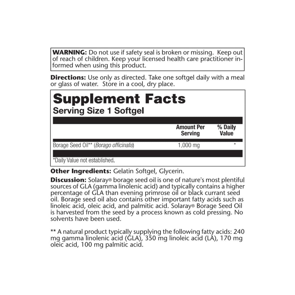 SOLARAY Borage Oil Seed, Softgel (Btl-Plastic) 240mg 50ct