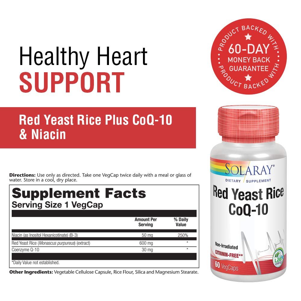 Solaray Red Yeast Rice Plus CoQ-10-60 Vegetarian Capsules