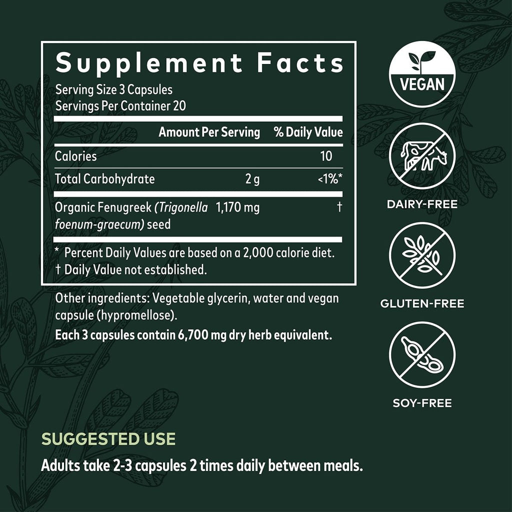 Gaia Herbs Fenugreek Seed - Helps Support Healthy Lactation and Breast Milk Production* - Made with Organic Fenugreek Seeds - 60 Vegan Liquid Phyto-Capsules (Up to 15-Day Supply)