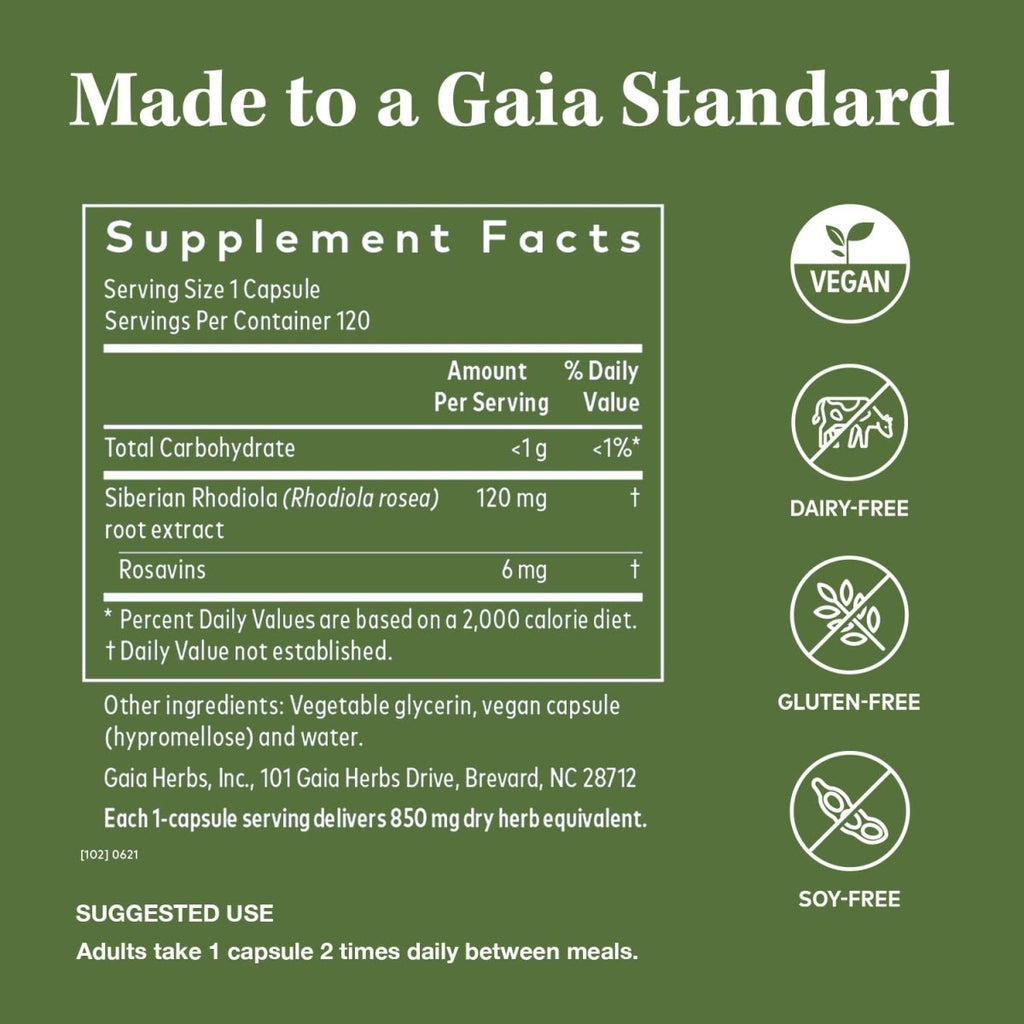 Gaia Herbs Rhodiola Rosea -  120 Vegan Liquid Phyto-Capsules (60-Day Supply)