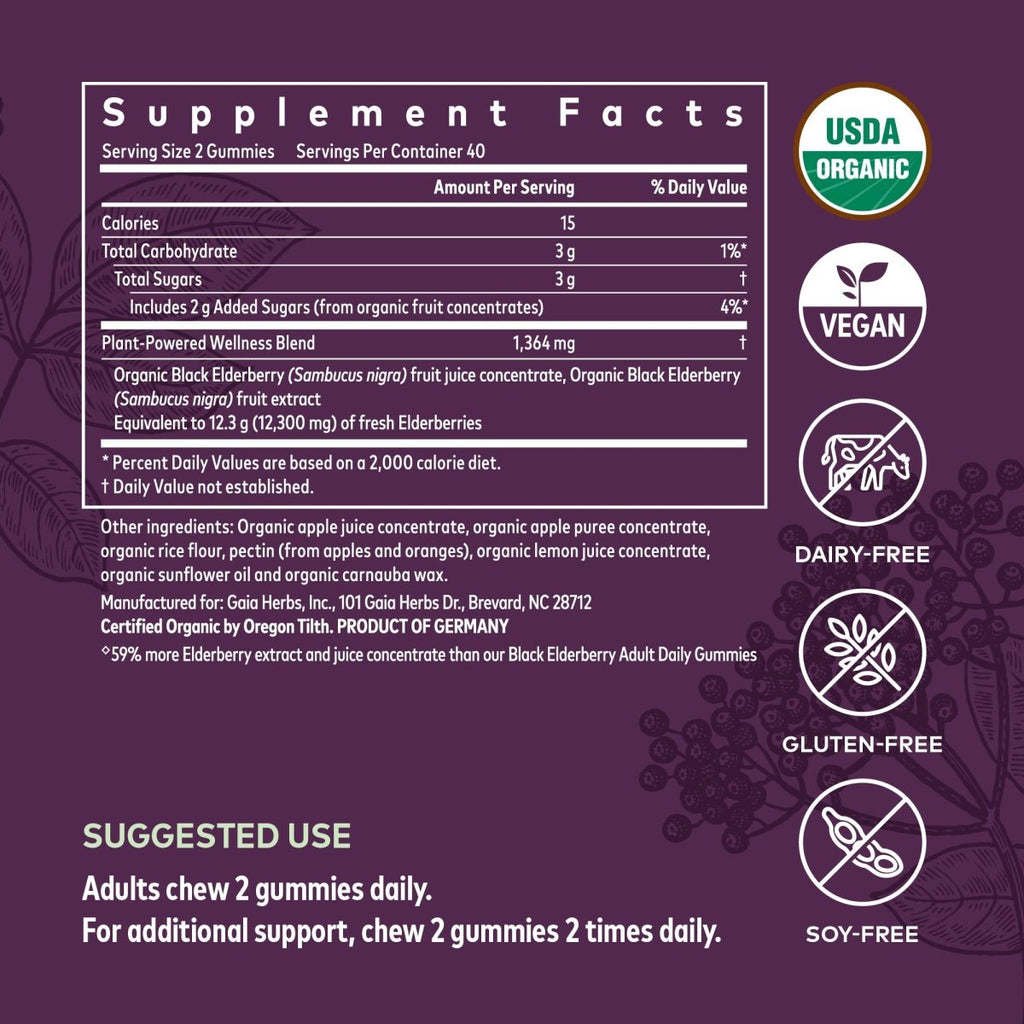 Gaia Herbs Black Elderberry Extra Strength 80 Gummies