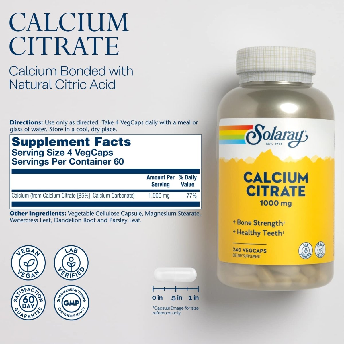 Solaray Calcium Citrate 1000mg, 240 Count