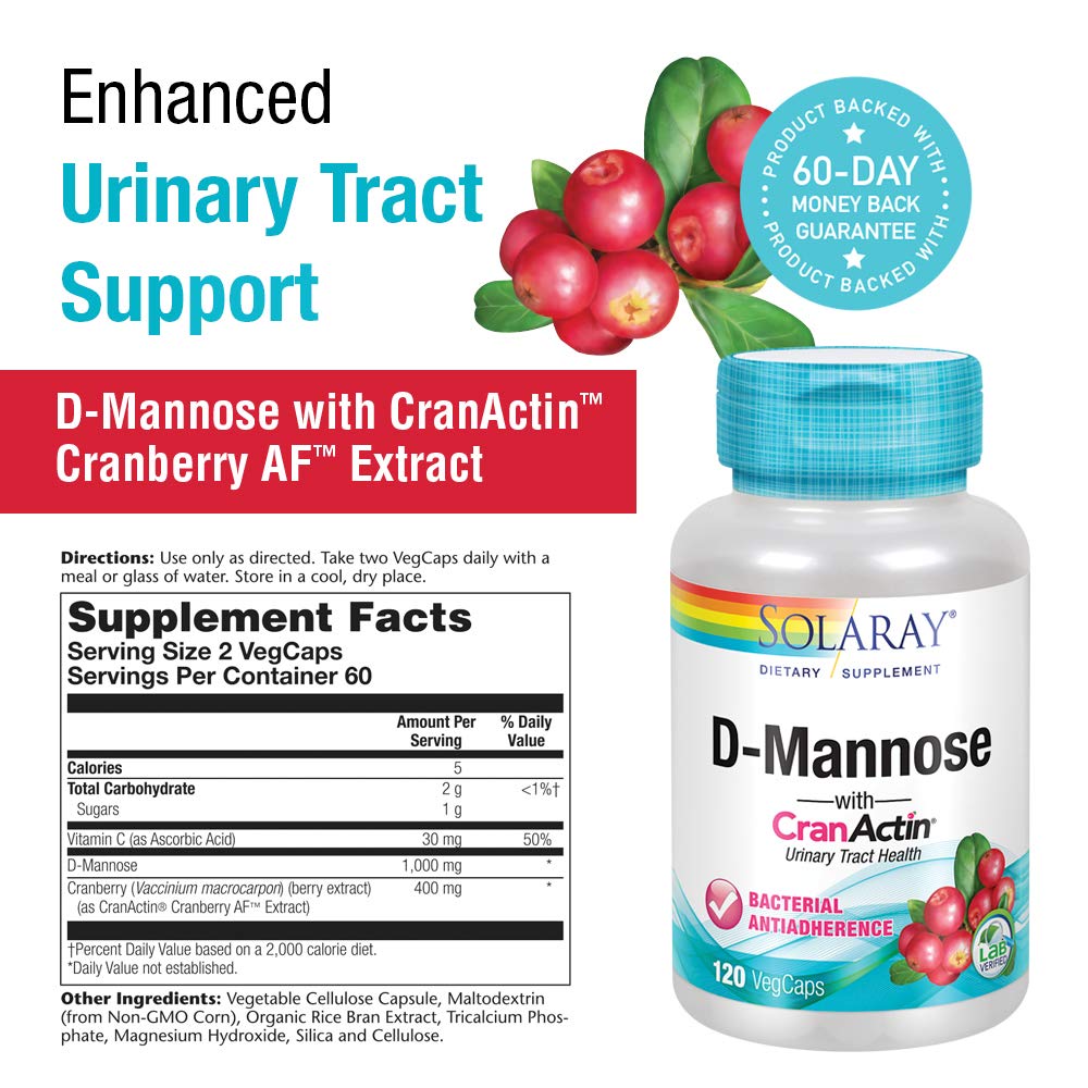 SOLARAY -  D-Mannose with CranActin 1000mg - 120 Count