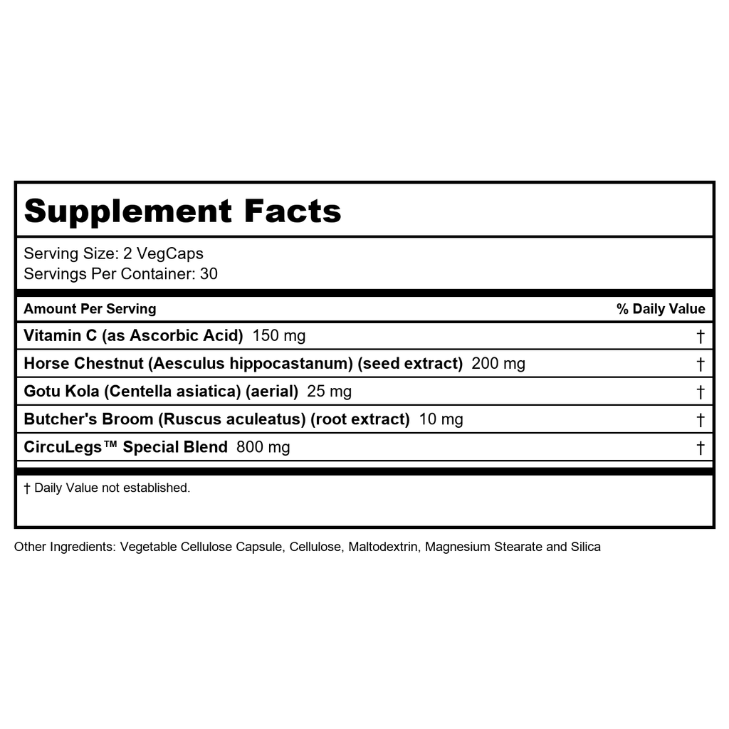 SOLARAY CircuLegs with Horse Chestnut Extract, Gotu Kola, Butcher's Broom, and More, Circulation and Vein Support for Healthy Legs, 60-Day Guarantee, Lab Verified (30 Serv, 60 VegCaps)