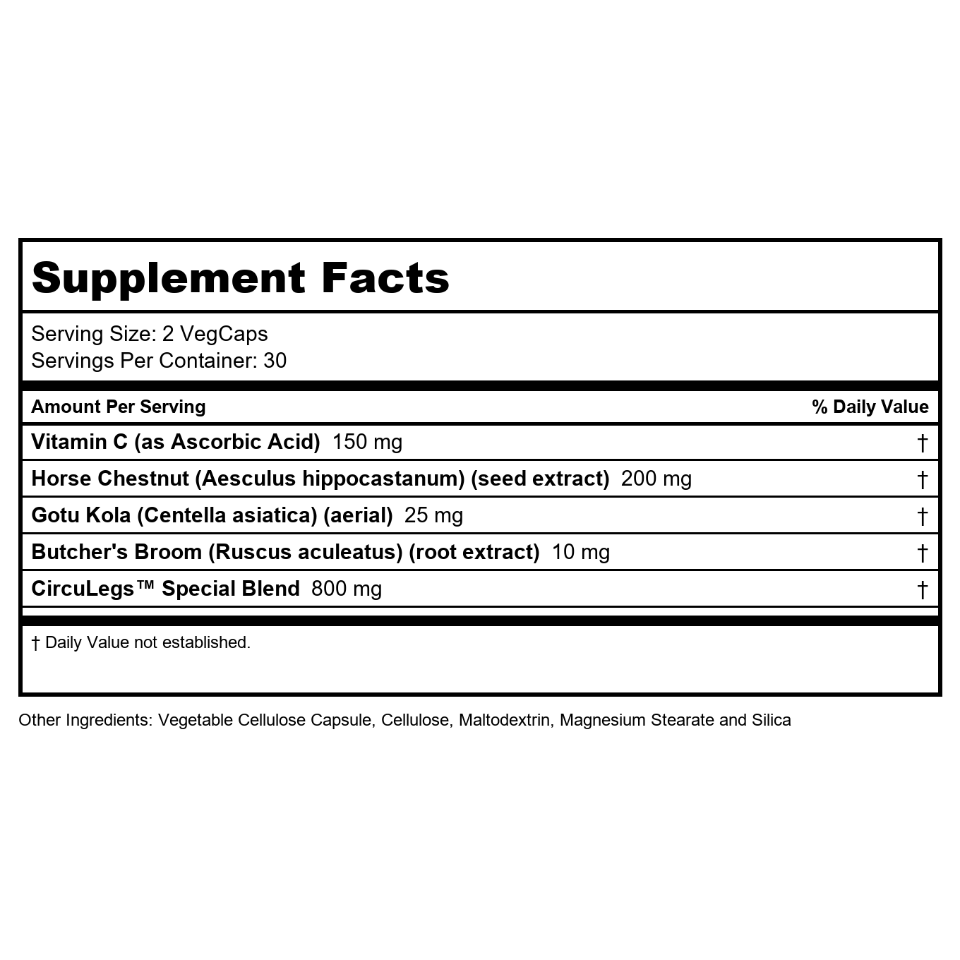 SOLARAY CircuLegs with Horse Chestnut Extract, Gotu Kola, Butcher's Broom, and More, Circulation and Vein Support for Healthy Legs, 60-Day Guarantee, Lab Verified (30 Serv, 60 VegCaps)