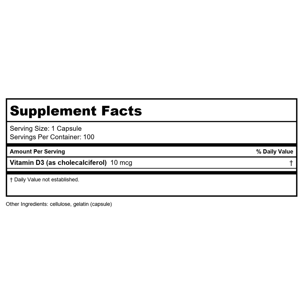 Nature's Way Vitamin D3 Dry Form, Supports Healthy Bones and Immune Function*, 10mcg Per Serving, 100 Capsules