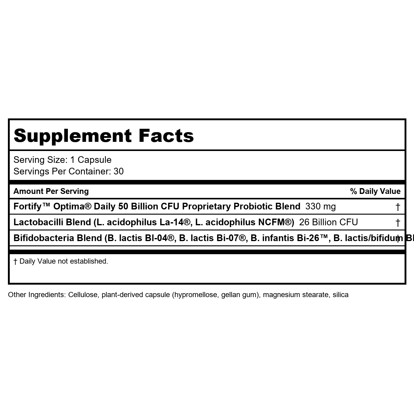 Nature's Way Fortify Optima 50 Billion Daily Probiotic, 50 Billion Live Cultures, 6 Probiotic Strains, Supports Digestive and Immune Health, 30 Capsules