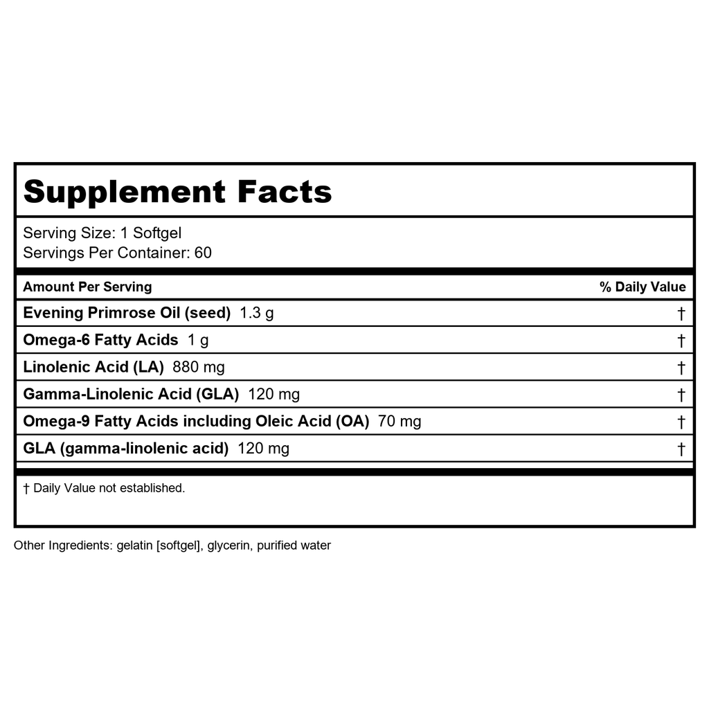 Nature's Way Evening Primrose Oil, Max Strength, Cold Pressed, Unrefined, 1300mg with 120 mg GLA per serving, 60 Softgels