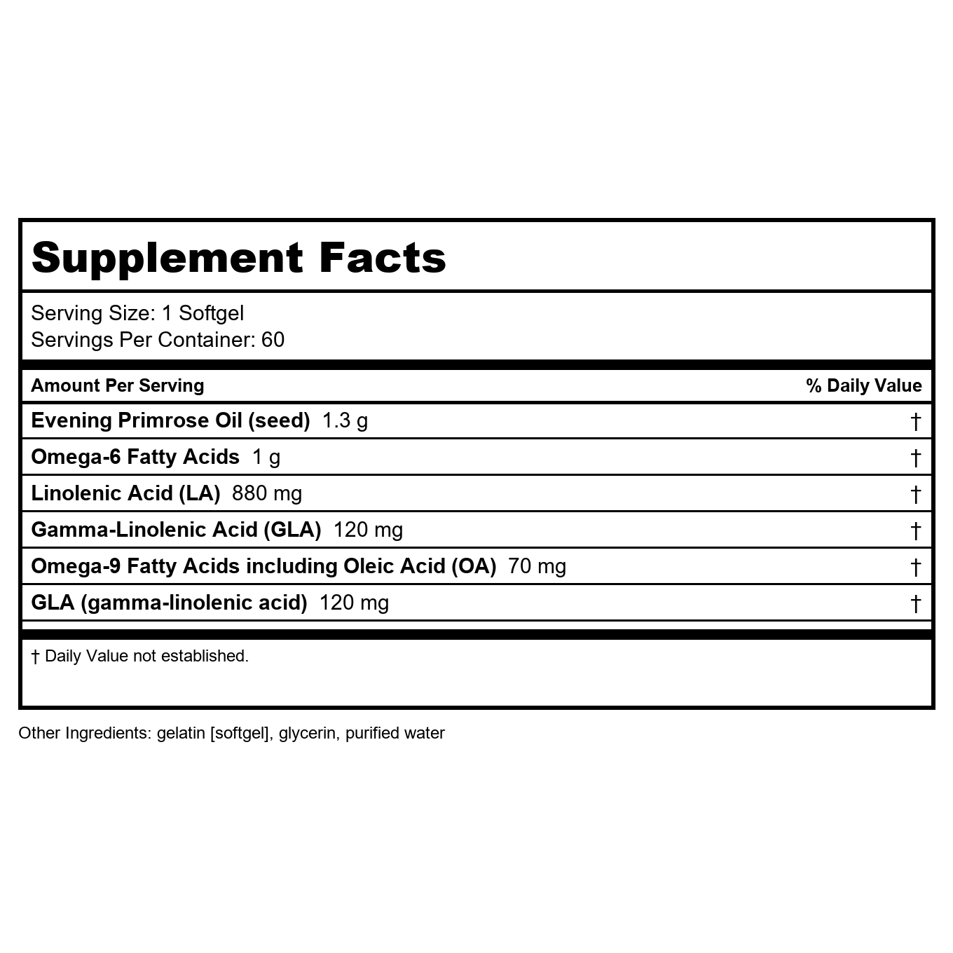 Nature's Way Evening Primrose Oil, Max Strength, Cold Pressed, Unrefined, 1300mg with 120 mg GLA per serving, 60 Softgels
