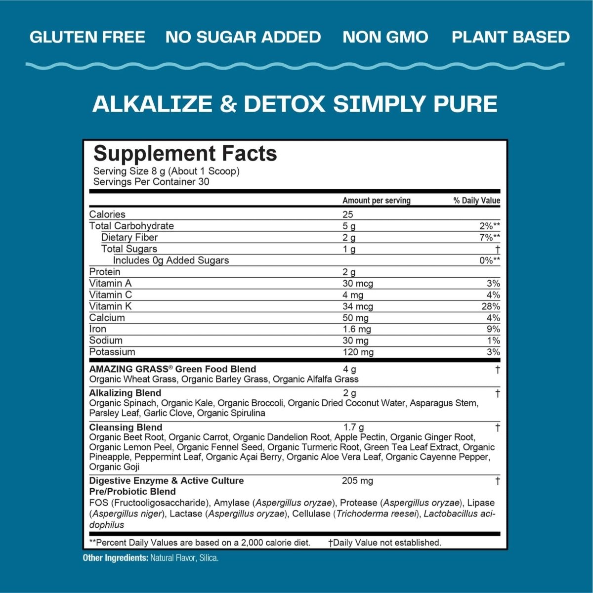 Amazing Grass Green Superfood Alkalize & Detox Simply Pure 240g 30 Servings