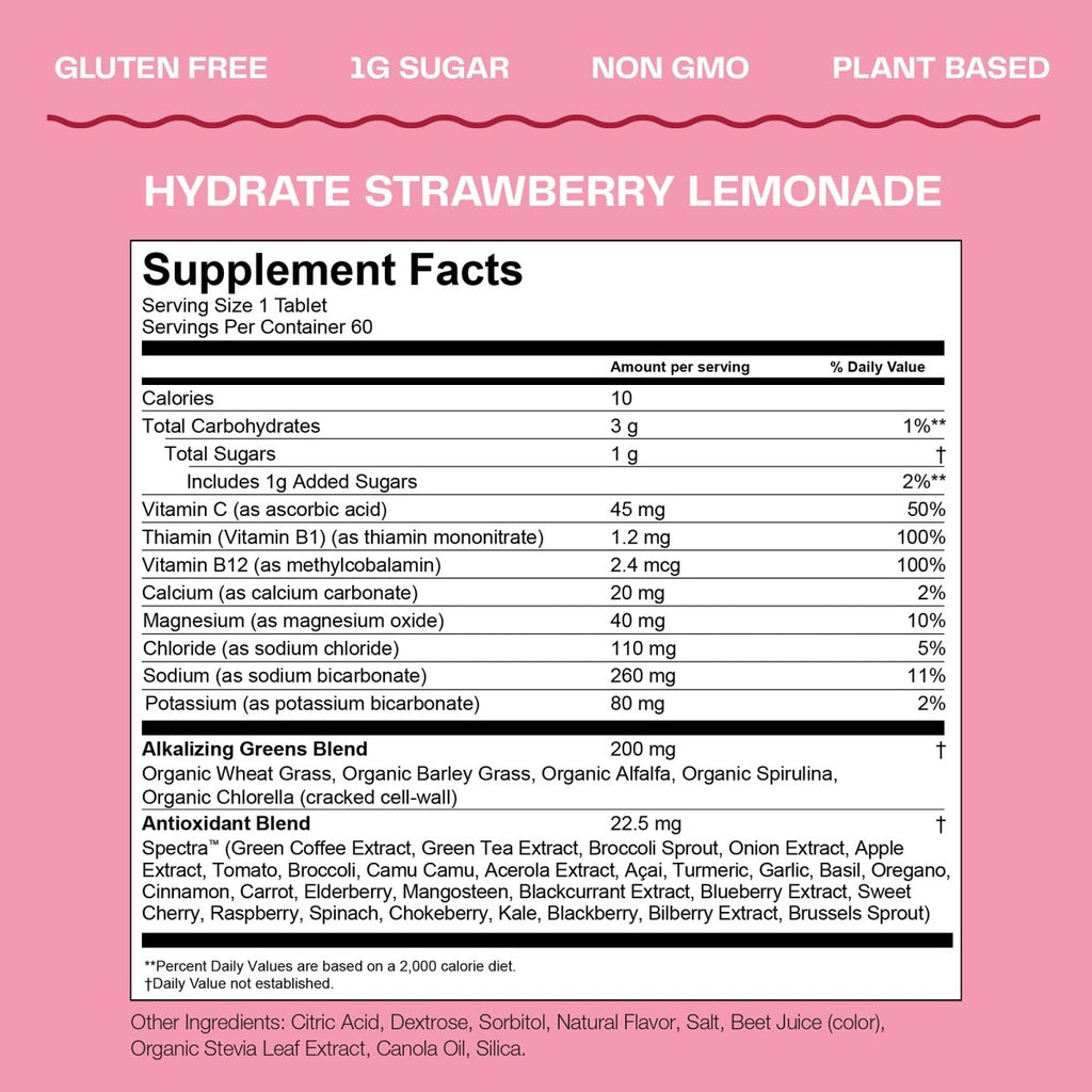 Amazing Grass Green Superfood Hydrate Strawberry Lemonade 10 Tablets