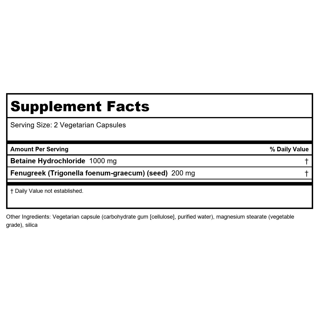Bioclinic Naturals Betaine HCL with Fenugreek - 60 Veggie Capsules