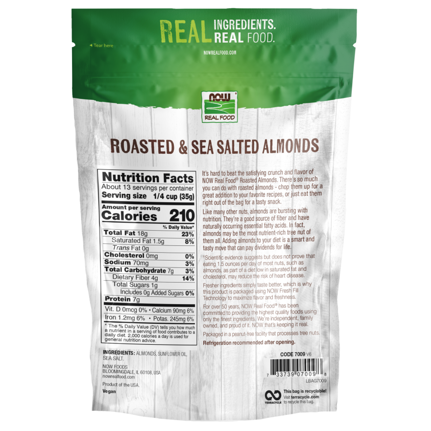 Now Real Food Almonds Roasted With Sea Salt 1 Pound - 7009 -