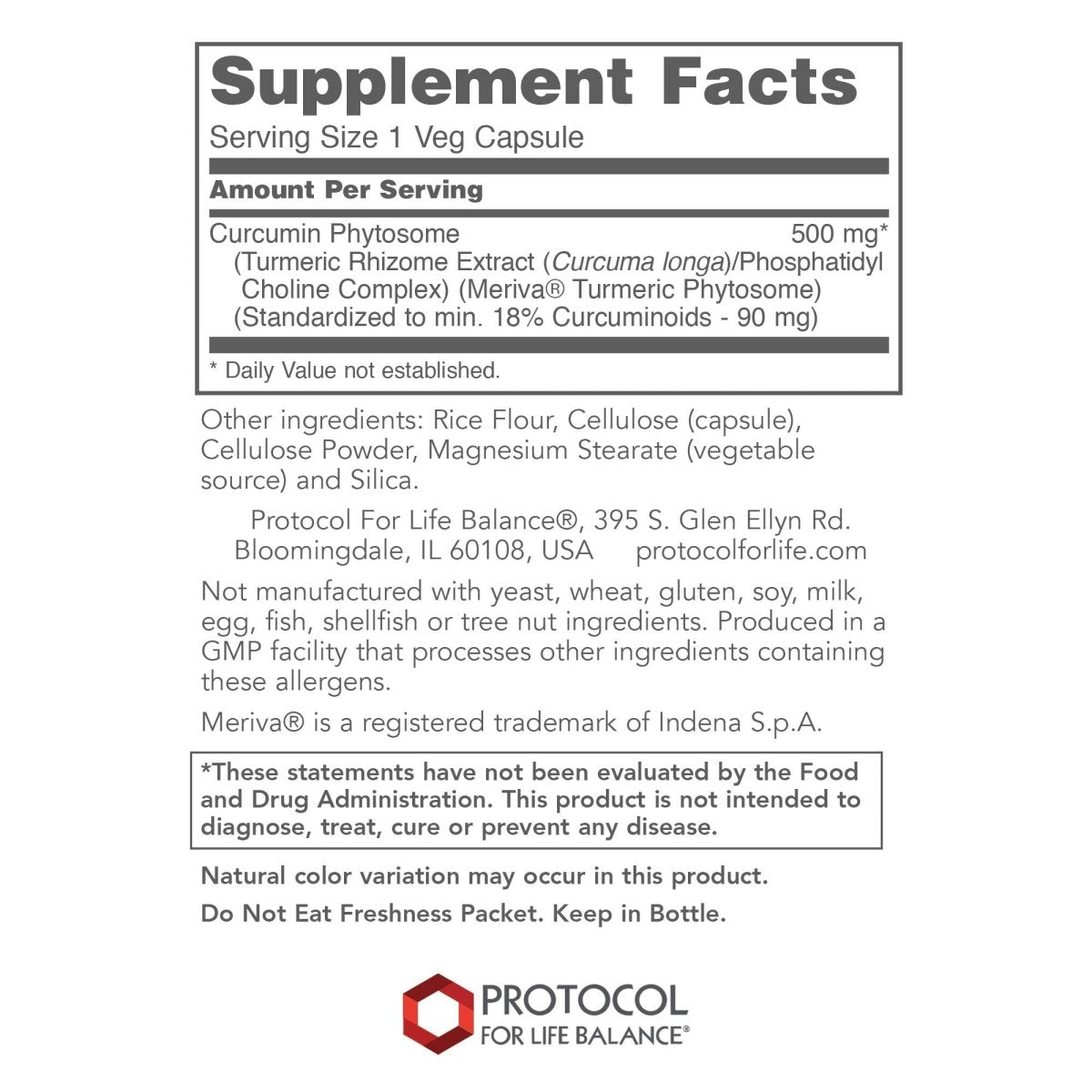 Protocol For Life Balance Curcumin Phytosome Bio-Enhanced Turmeric Extract 60 Vcaps - P4642