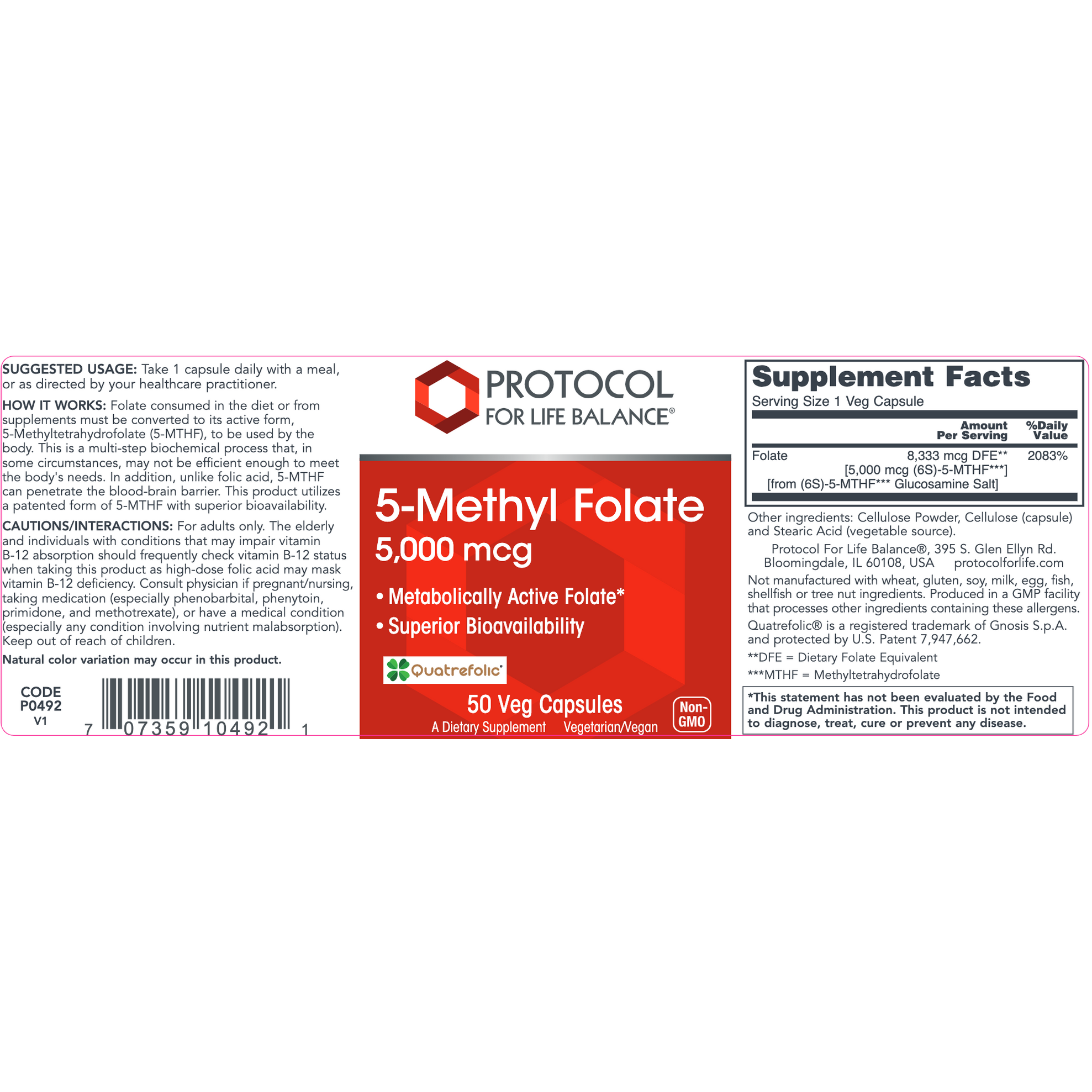 Protocol For Life Balance 5-Methyl Folate 5,000 mcg 50 Vcaps - P0492