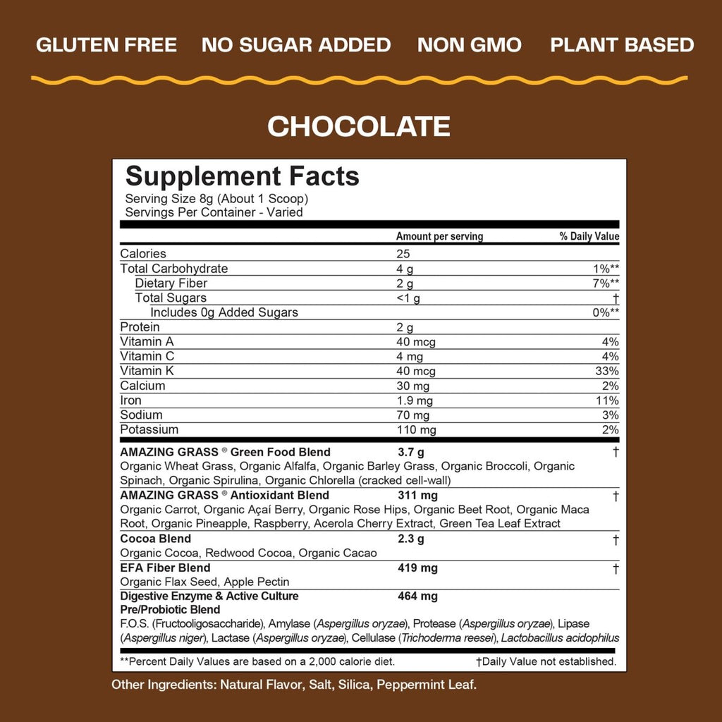 Amazing Grass Green Superfood Chocolate 28 oz 100 Servings