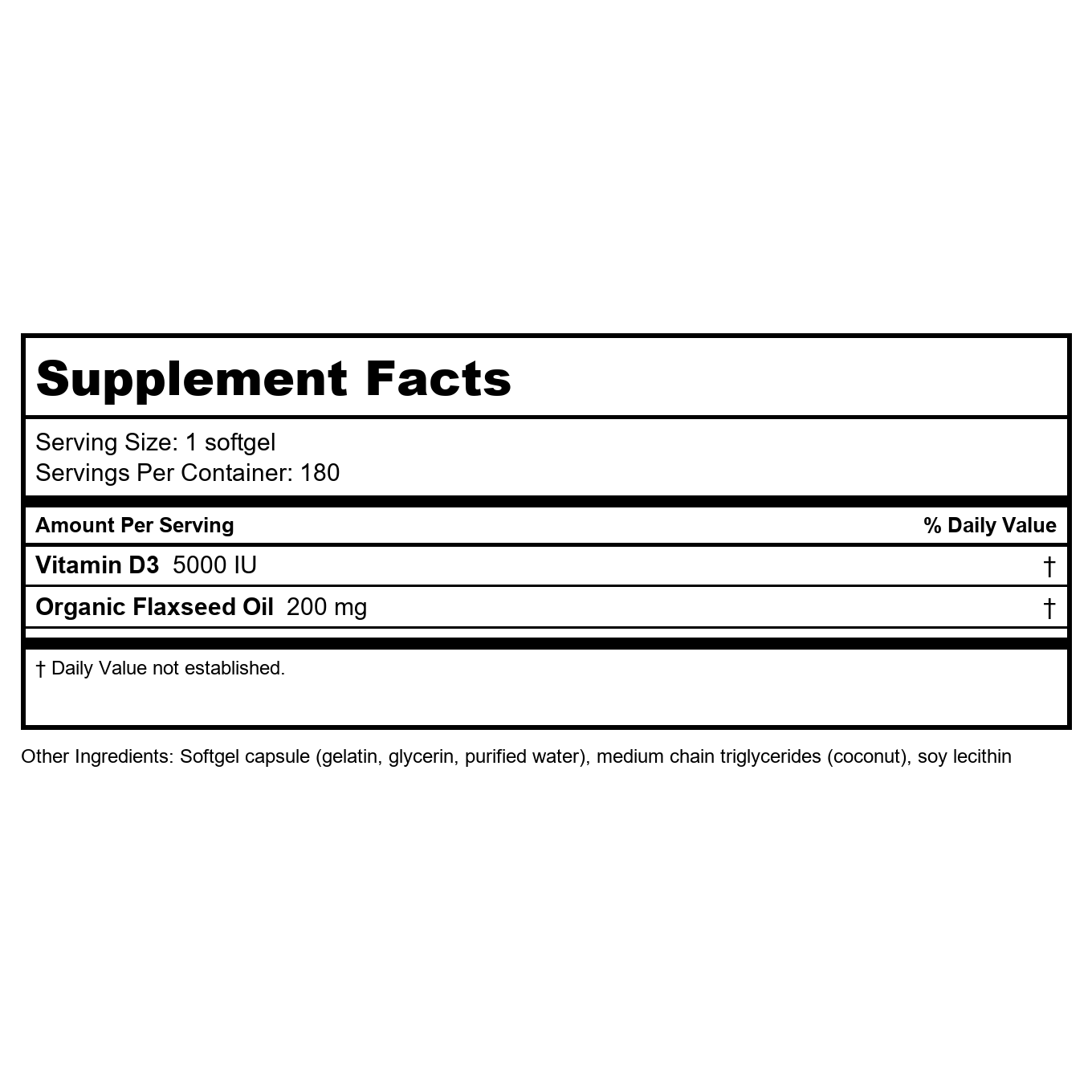 Bioclinic Naturals Vitamin D3 5000 IU 180 Softgels