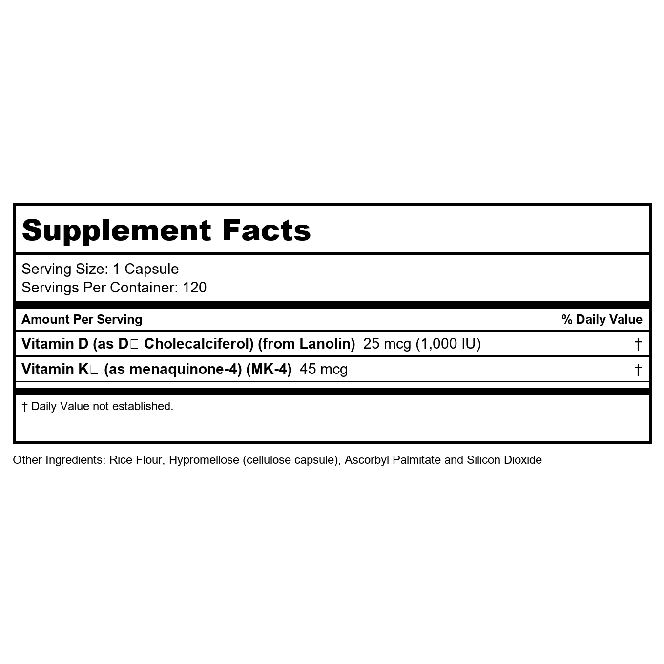 Now Foods Vitamin D3 & K2 1,000 IU 120 Vcaps - 0369