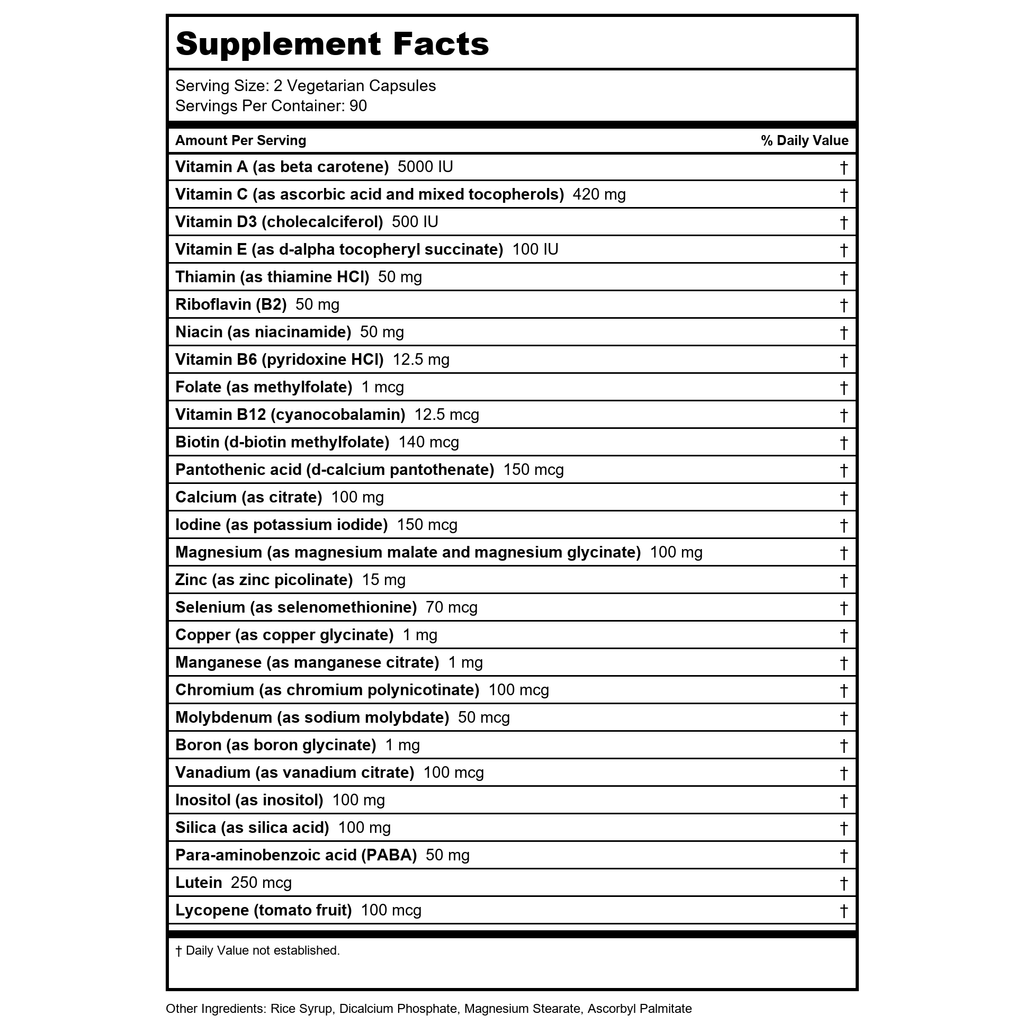 Vital Nutrients Multi-Nutrients 2 With Copper Without Iron 180 Capsules