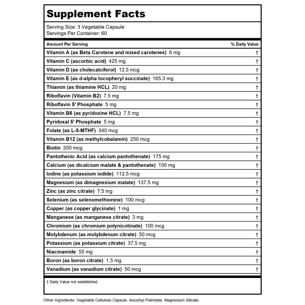 Vital Nutrients Multi-Nutrients With Iron & Iodine 180 Capsules